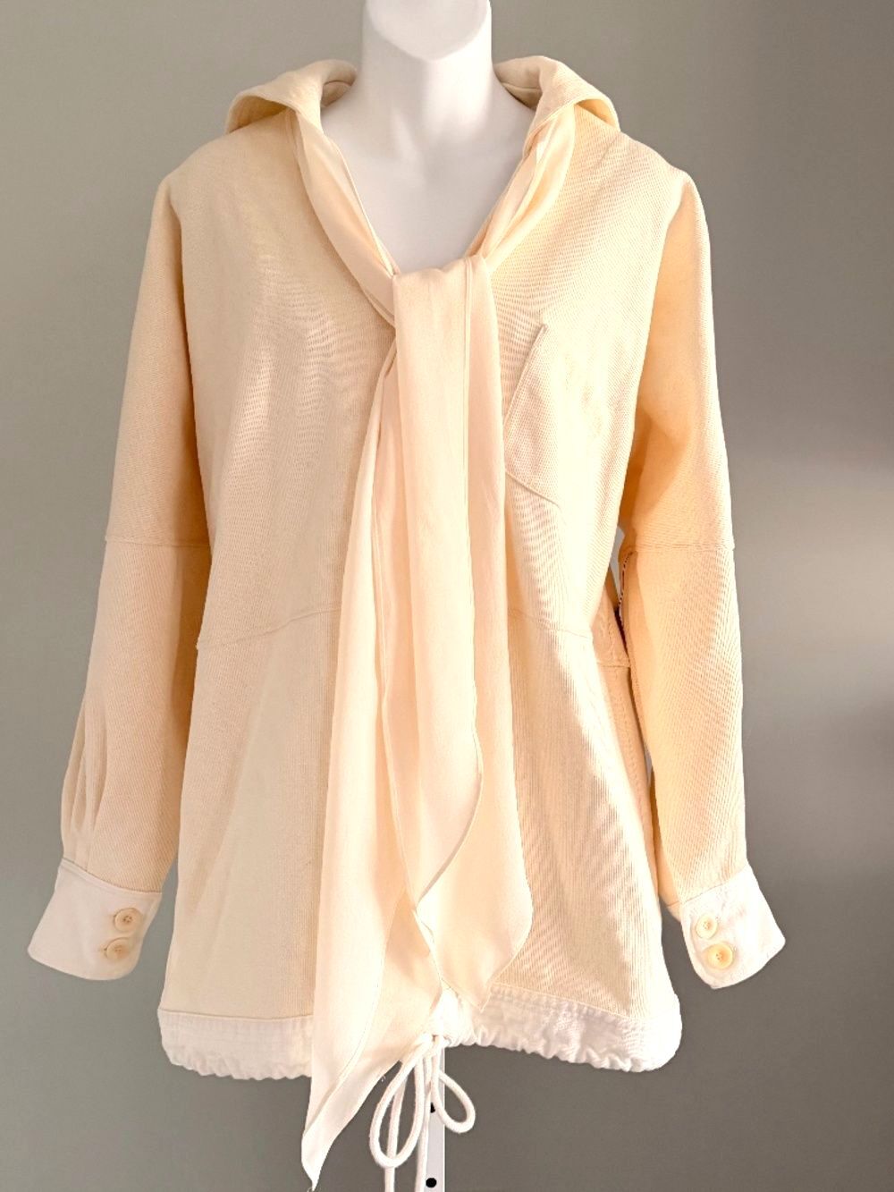 CHLOE Darling Oversized Ivory Cotton Knit Sweater w/ Silk Tie 38/6 NWT $1,648!!